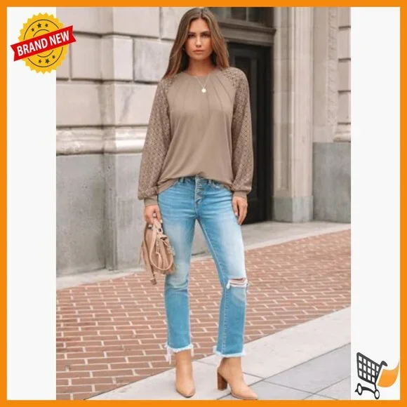 Long Sleeve Lace Blouse Business Casual Top Fall Fashion Outfit - Picture 6 of 6